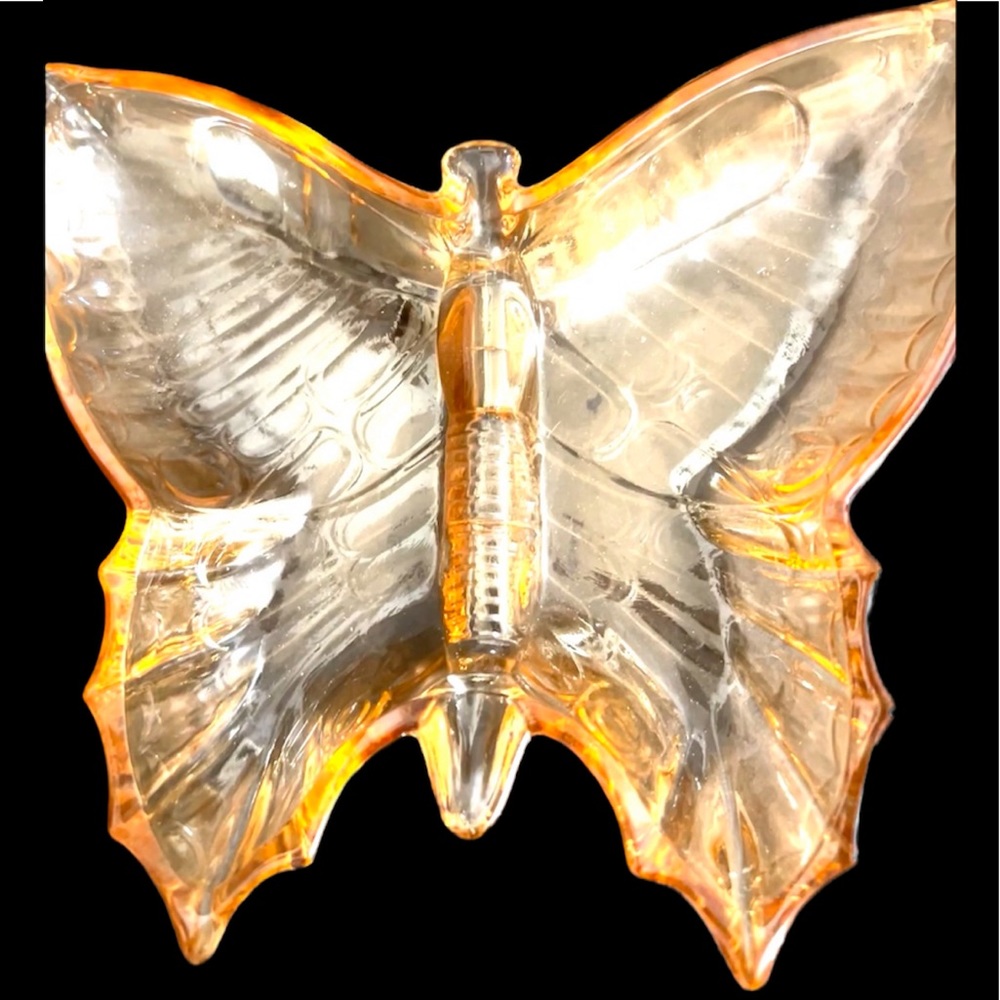 Beautiful Orange Carnival glass Butterfly Trinket Dish